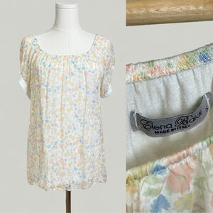 Elena Baldi Top Women Size Small White Floral Print Offshoulder Silk Blouse